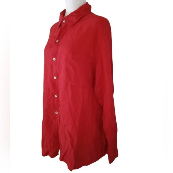 Chico's Women's Red 100% Linen Button Up Long Sleeve Blouse Size 3 XL - Picture 4 of 7